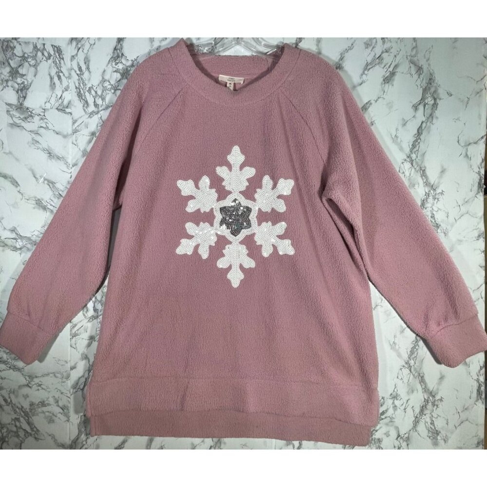 Como Vintage Womens XL Pink Fleece soft Sweatshirt with Snowflake Design